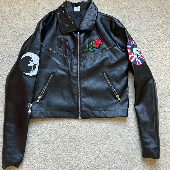 Black Girl Gang Punk Faux Leather Full Zip Jacket Size S - Picture 2 of 9